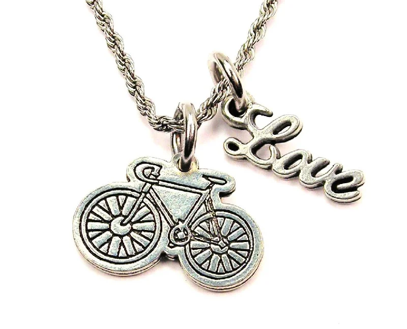 Antique Gold Necklace-Bicycle 20" Chain Necklace With Cursive Love Accent