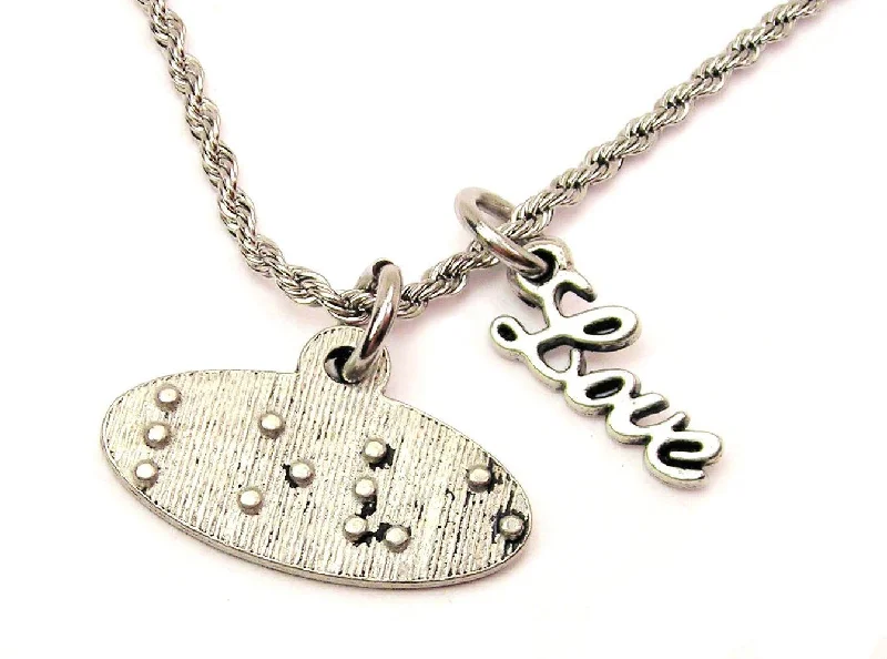 Handcrafted Silver Necklace-Love In Braille 20" Chain Necklace With Cursive Love Accent