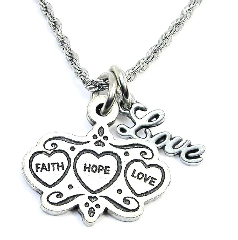 Birthstone Necklace for Mom-Faith Hope Love Triple Hearts 20" Rope Necklace With Love