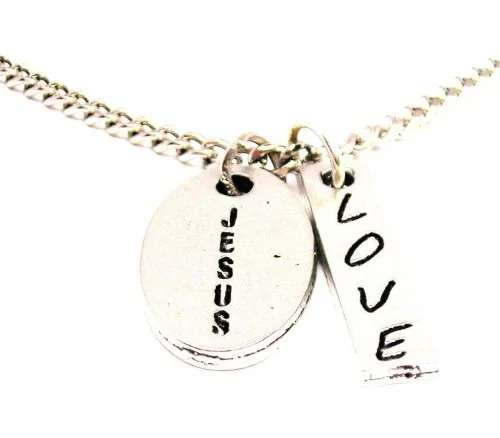 Wedding Necklace for Bride-Jesus Oval Love Stick Necklace