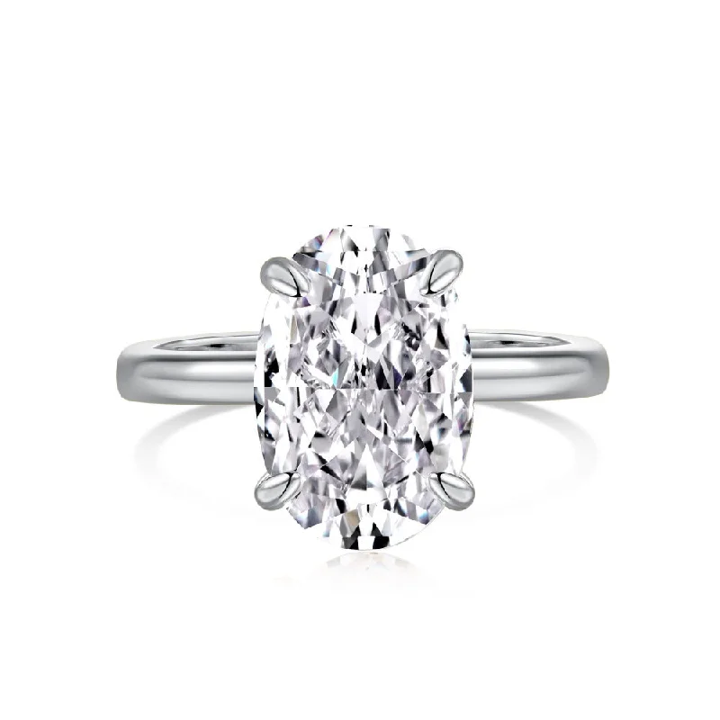 Luxury Diamond Engagement Ring-Solitaire Oval Diamond Ring in Sterling Silver