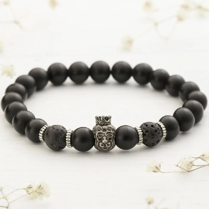 Simple Gold Bracelet-Black Agate Lion Bracelet