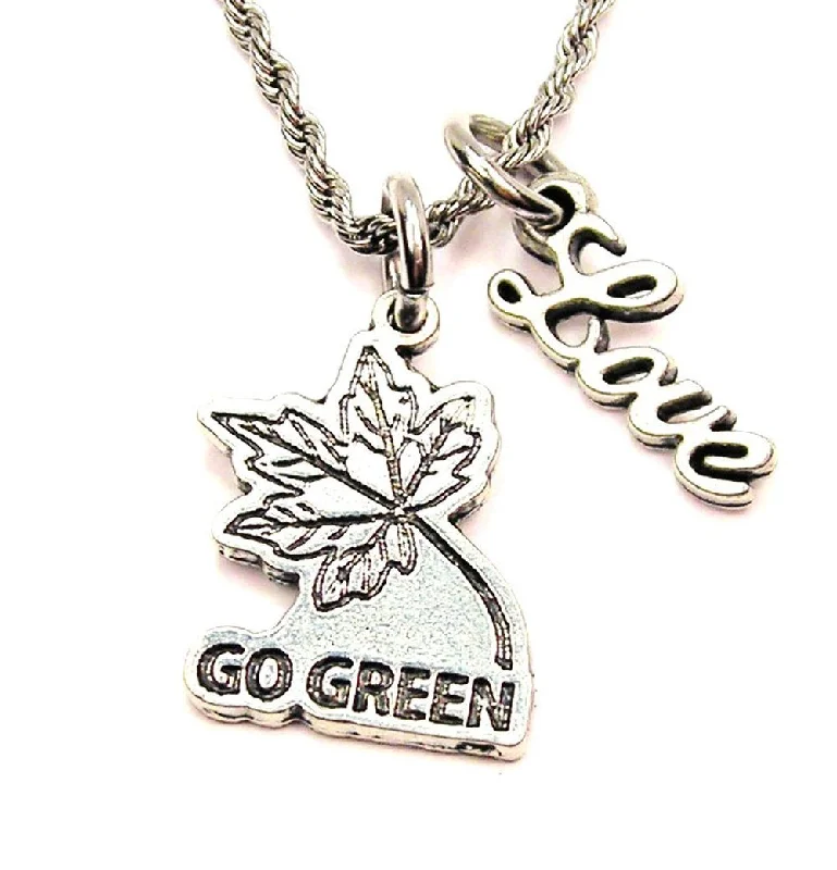 Classic Diamond Necklace-Go Green With Leaf 20" Chain Necklace With Cursive Love Accent