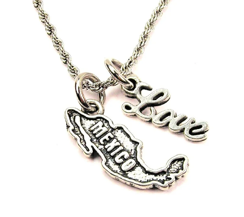 Custom Pendant Necklace-Mexico 20" Chain Necklace With Cursive Love Accent