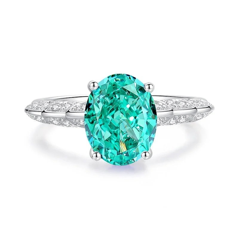 Gold Wedding Ring with Diamonds-Paraiba Oval Ring | S925