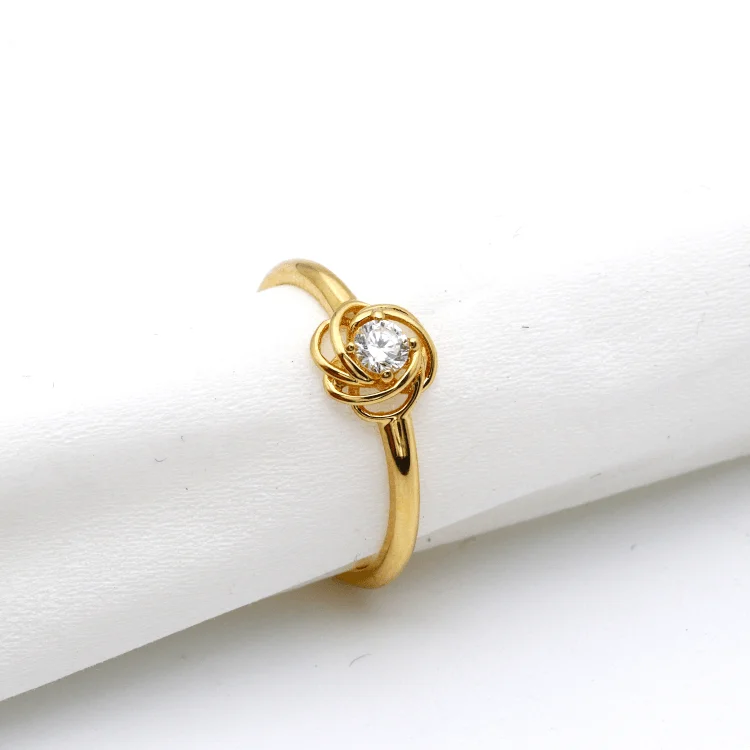 Gold Engagement Ring-Real Gold Flower Stone Ring 0425 (Size 10) R2126