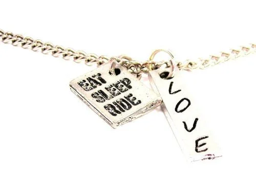 Fashion Jewelry Necklace-Eat Sleep Ride Love Stick Necklace