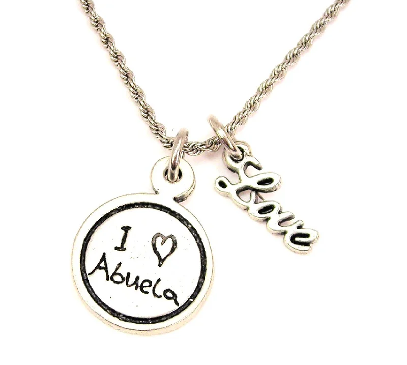 Casual Bead Necklace-I Love Abuela Child Handwriting 20" Chain Necklace With Cursive Love Accent