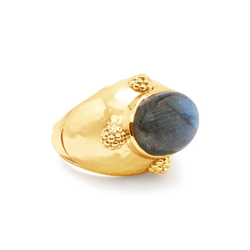 Classic Rose Gold Ring-Cleopatra Oval Ring - Gold/Blue Labradorite