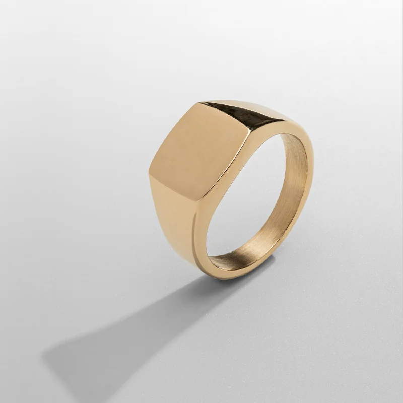 Unique Sterling Silver Ring-Square Signet Ring (Gold)