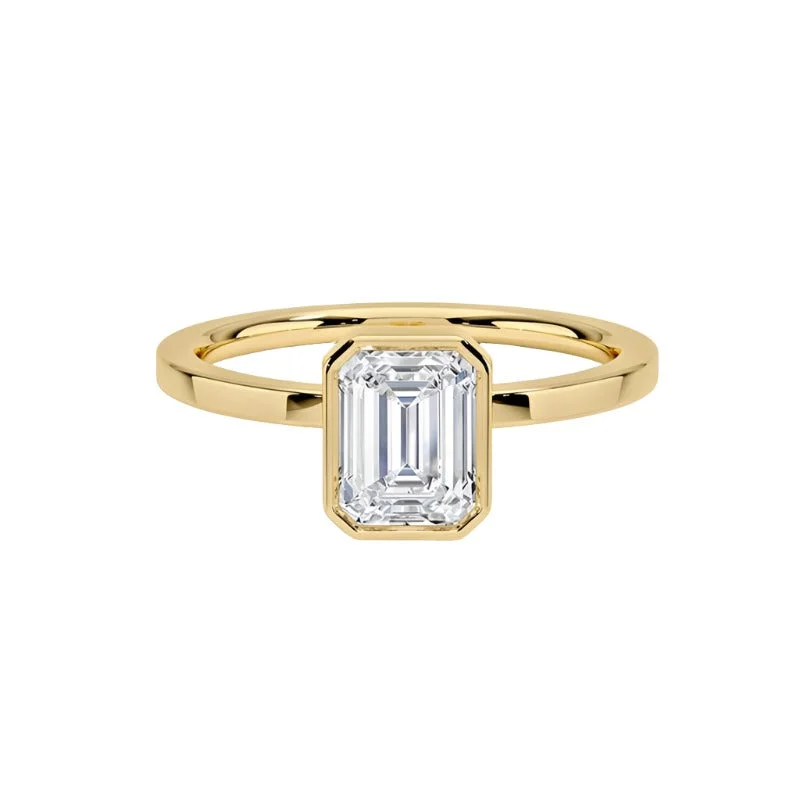 Women’s Designer Engagement Ring-1 Carat Emerald Cut Bezel Set Diamond Ring | S925 | Moissanite