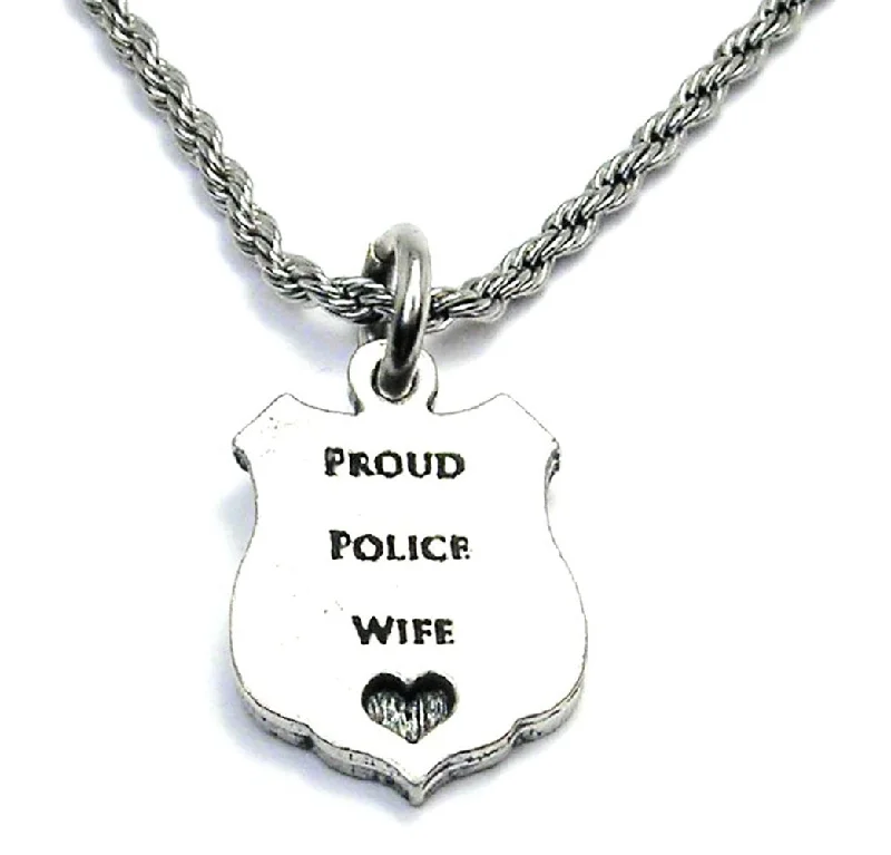 Elegant Necklace with Gemstones-Proud Police Wife Single Charm Necklace