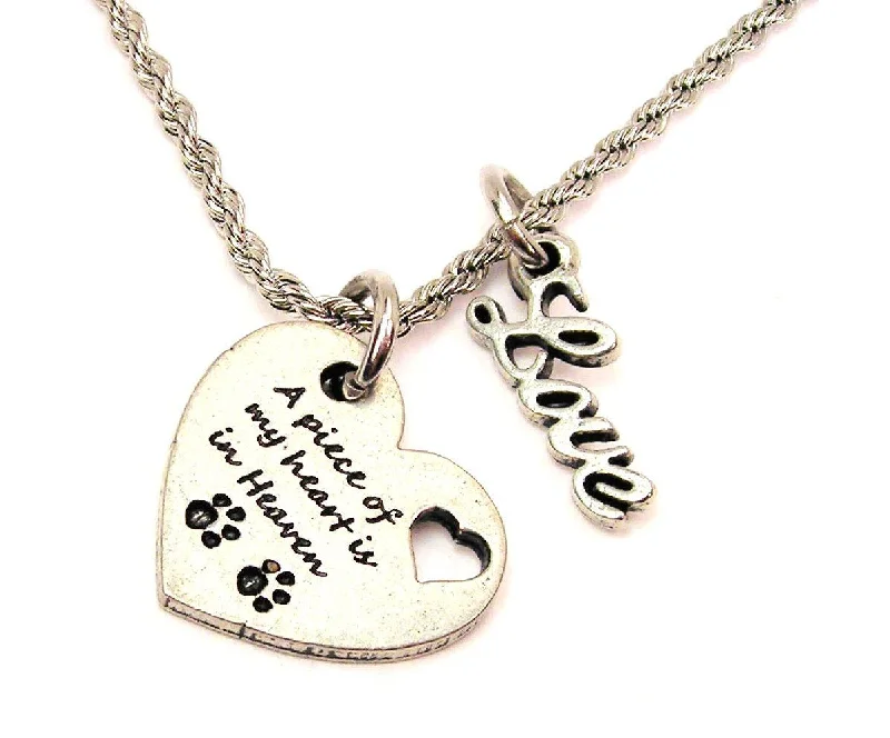 Multi-Colored Bead Necklace-A Piece Of My Heart Is In Heaven With Paw Prints 20" Chain Necklace With Cursive Love Accent