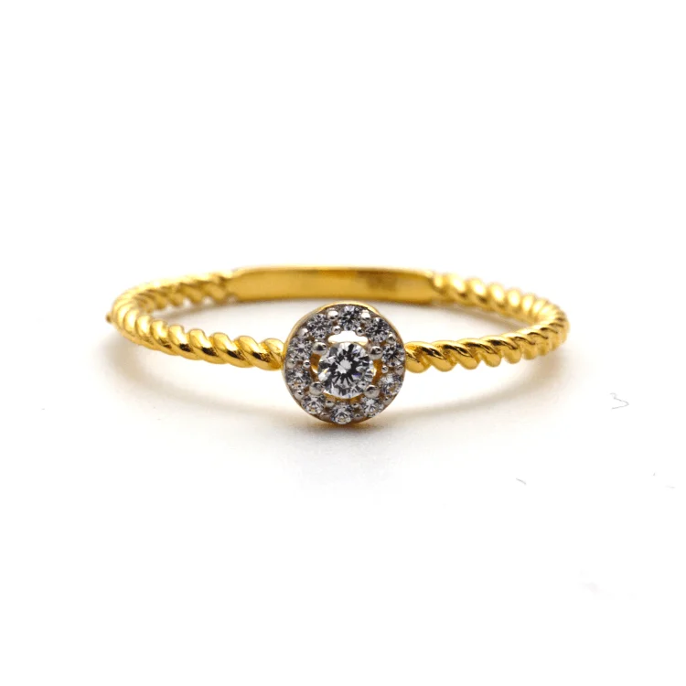 Trendy Stackable Rings-Real Gold Rope Twisted Luxury Stone Ring 0377 (SIZE 8.5) R1973