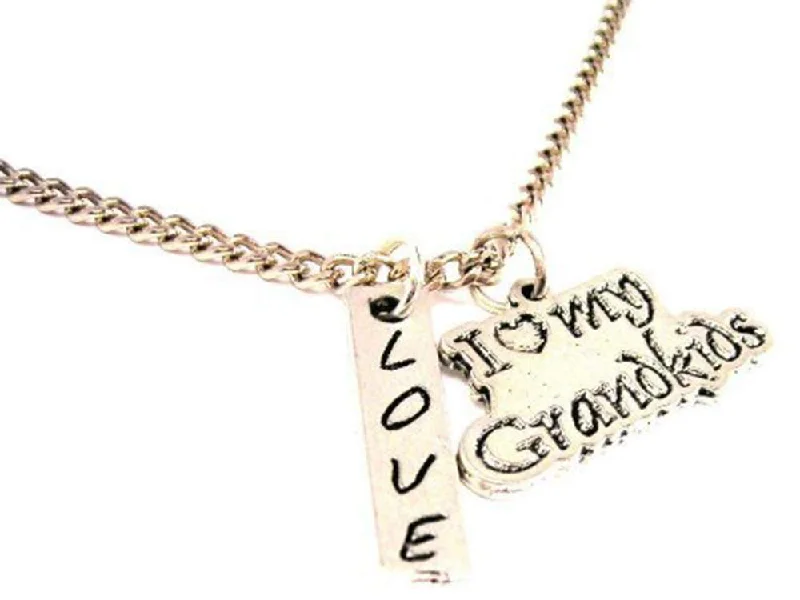 Custom Pendant Necklace-I Love My Grandkids Love Stick Necklace