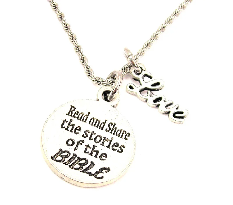 Diamond Pendant Necklace-Read And Share The Stories Of The Bible 20" Chain Necklace With Cursive Love Accent