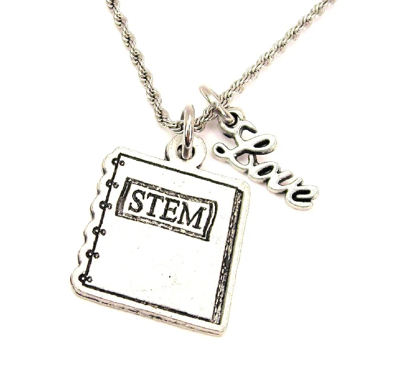 Simple Silver Pendant Necklace-Stem Notebook 20" Chain Necklace With Cursive Love Accent