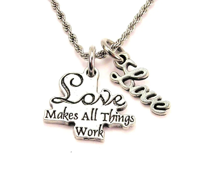 Custom Name Necklace-Love Makes All Things Work 20" Chain Necklace With Cursive Love Accent