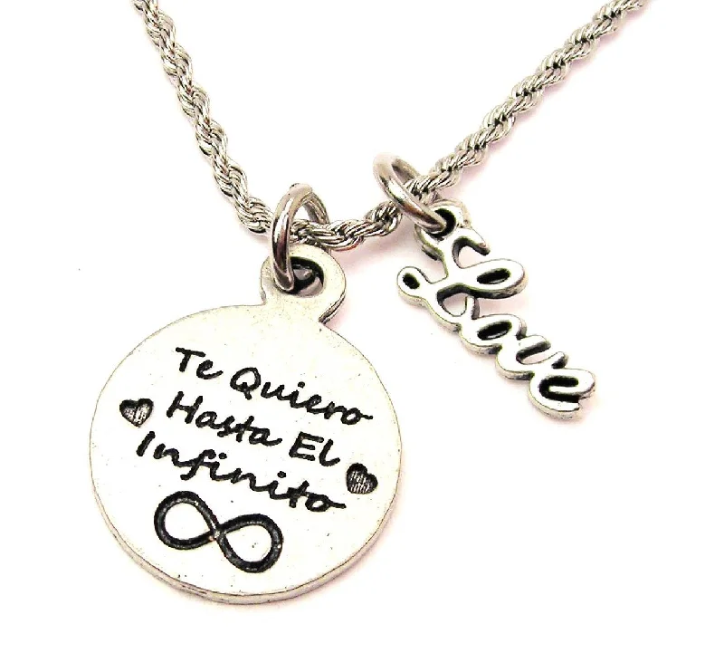 Birthstone Necklace for Mom-Te Quiero Hasta El Infinito 20" Chain Necklace With Cursive Love Accent