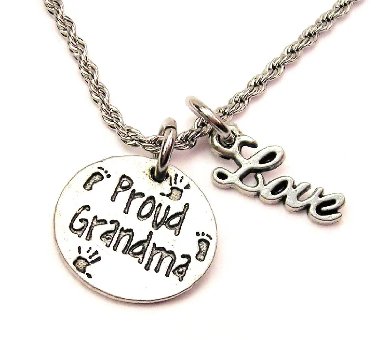 Bohemian Necklace for Women-Proud Grandma 20" Chain Necklace With Cursive Love Accent