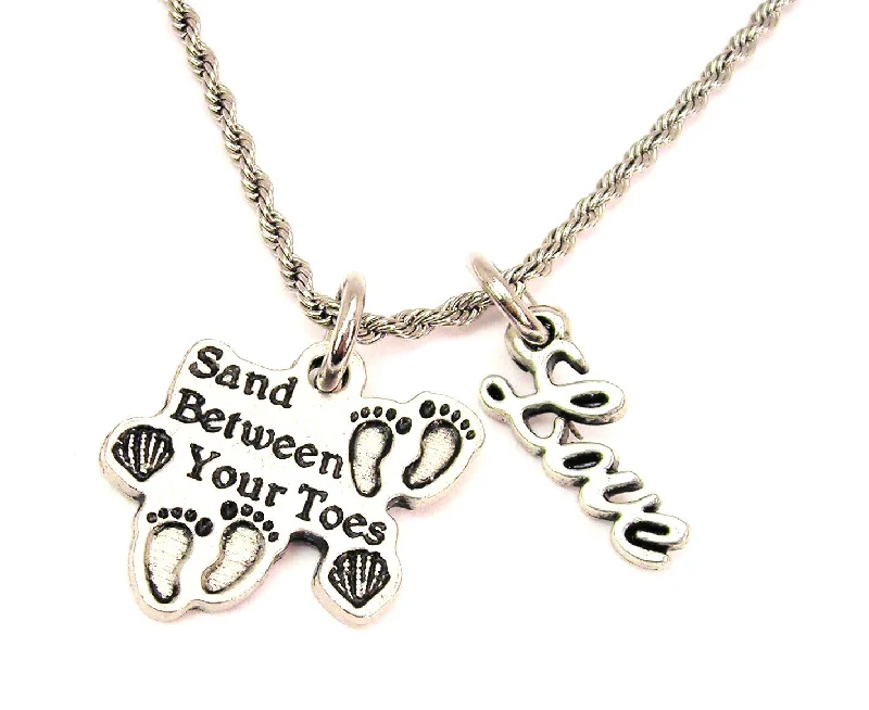 Gemstone Pendant Necklace for Women-Sand Between Your Toes 20" Chain Necklace With Cursive Love Accent