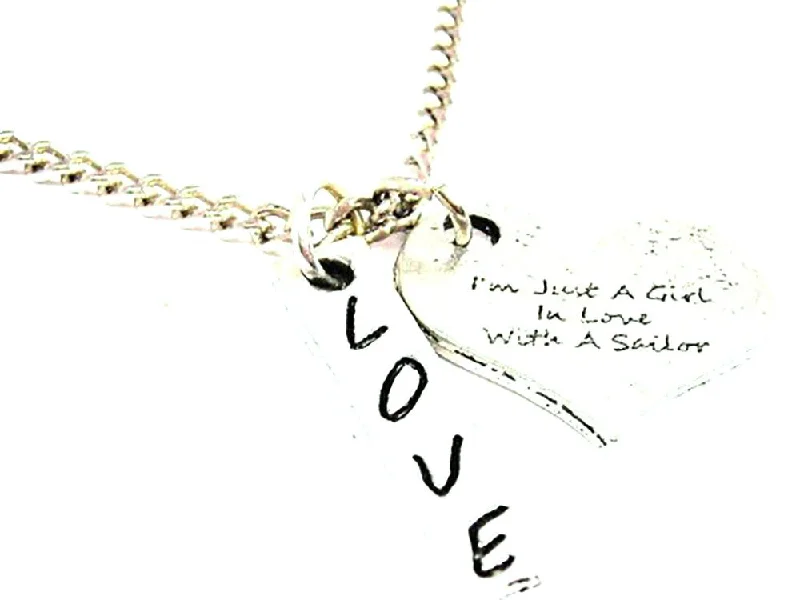 Large Stone Necklace-I'm Just A Girl In Love With A Sailor Love Stick Necklace