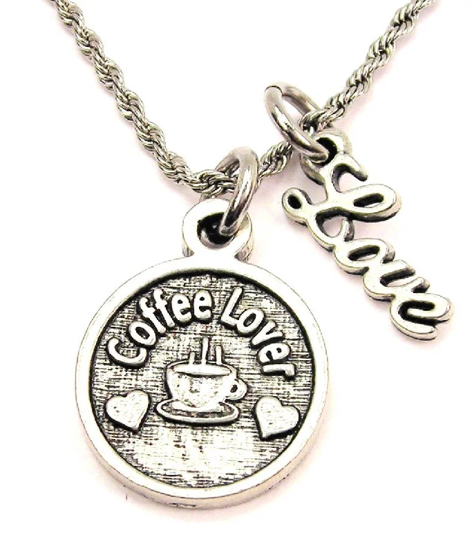 Lightweight Necklace for Women-Coffee Lover 20" Chain Necklace With Cursive Love Accent