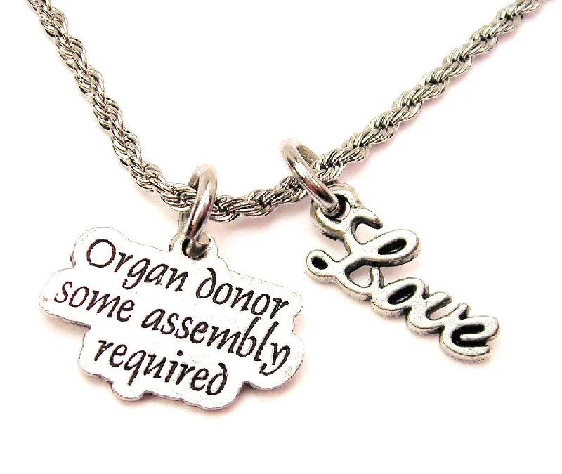 Silver Cross Necklace-Organ Donor Some Assembly Required 20" Chain Necklace With Cursive Love Accent