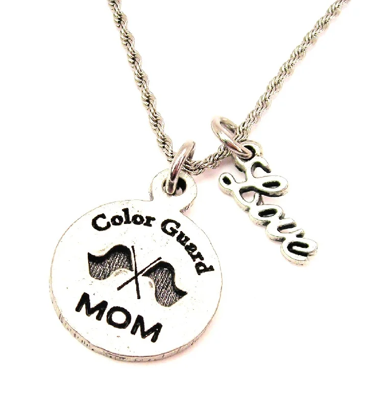 Custom Letter Necklace-Color Guard Mom 20" Chain Necklace With Cursive Love Accent