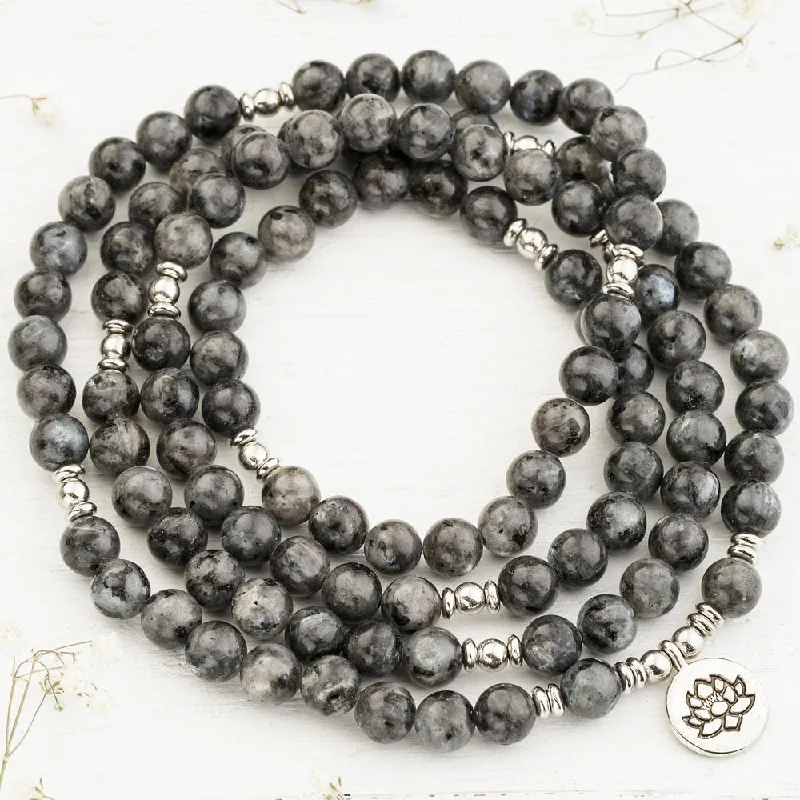 Silver Bracelet with Heart Charm-Labradorite Mala