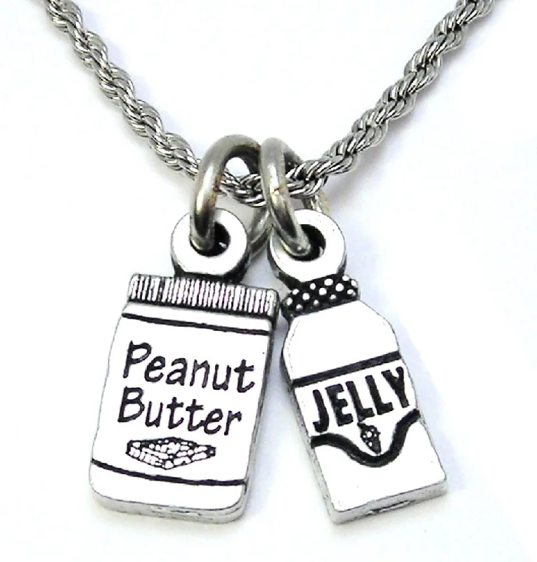 Natural Stone Pendant Necklace-Jar Of Peanut Butter And Jar Of Jelly Charm Necklace