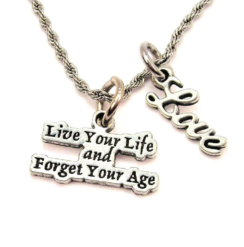 Multi-Layer Necklace-Live Your Life Forget Your Age 20" Chain Necklace With Cursive Love Accent