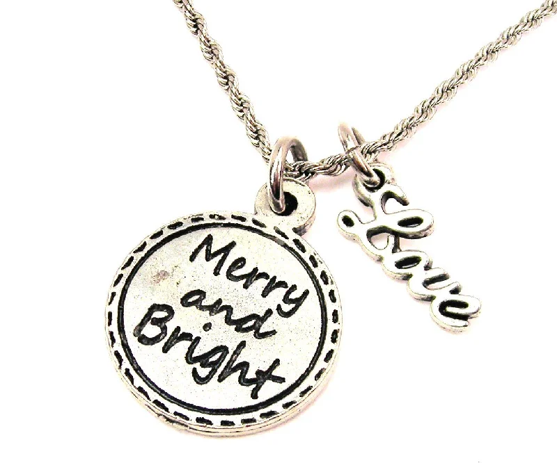 Large Crystal Necklace-Merry And Bright 20" Chain Necklace With Cursive Love Accent