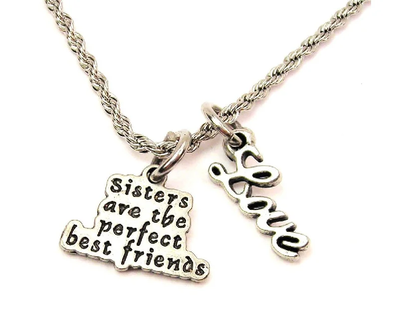 Luxury Gold Necklace-Sisters Are The Perfect Best Friends 20" Chain Necklace With Cursive Love Accent