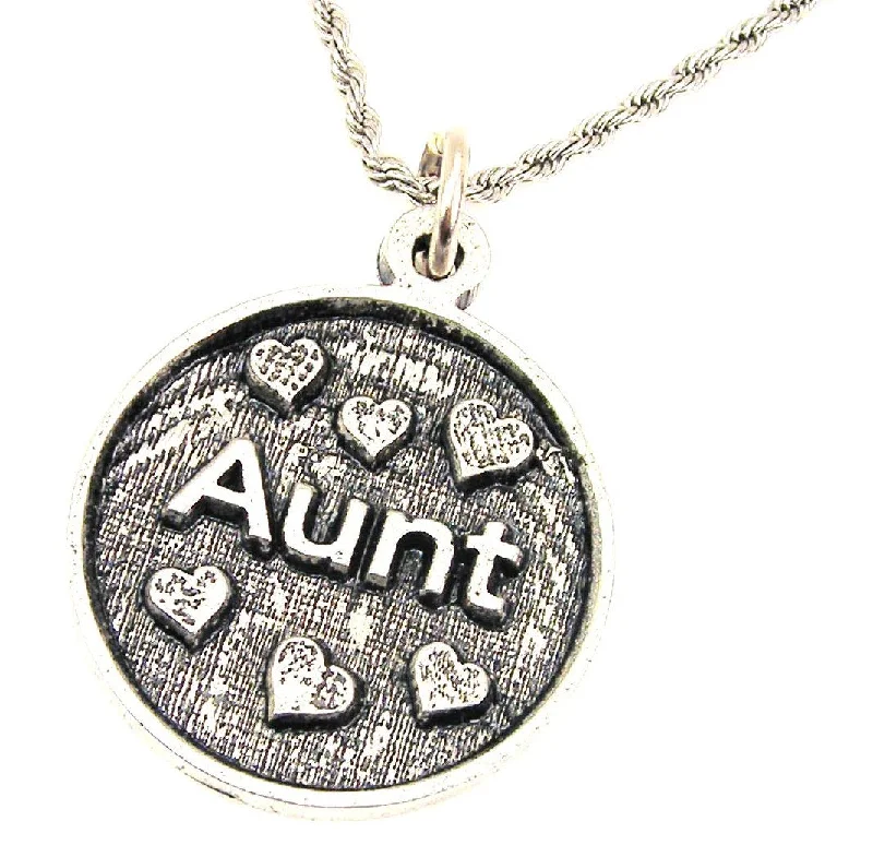 Women’s Pendant Necklace-Aunt With Hearts Single Charm Necklace