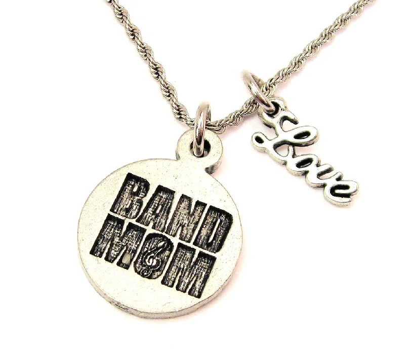 Personalized Silver Necklace-Band Mom 20" Chain Necklace With Cursive Love Accent