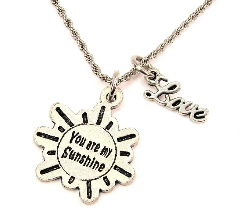 Trendy Choker Necklace-You Are My Sunshine 20" Chain Necklace With Cursive Love Accent