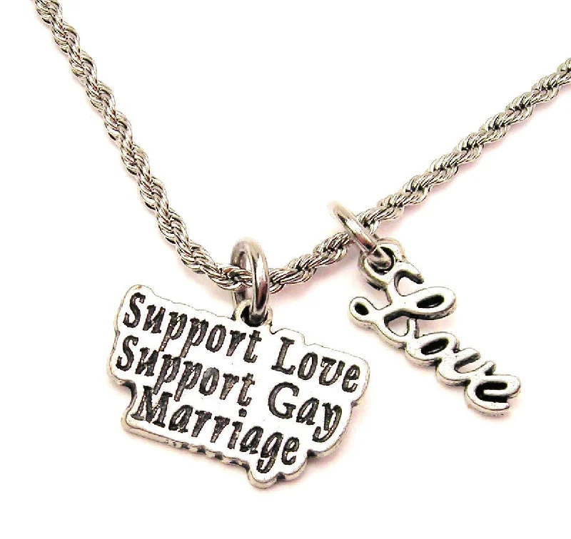 Silver Chain Necklace-Support Love Support Gay Marriage 20" Chain Necklace With Cursive Love Accent