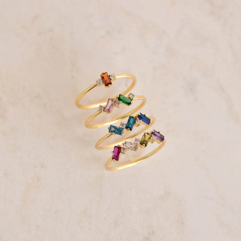 Modern Solitaire Ring-Cluster Baguette Birthstone Ring