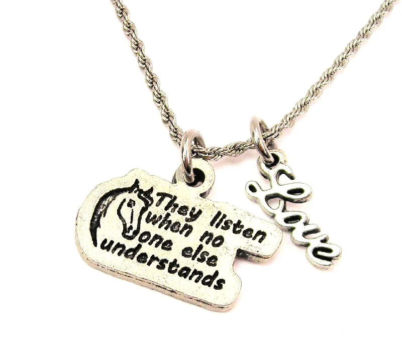 Star Pendant Necklace-Horses Listen When No One Else Understands 20" Chain Necklace With Cursive Love Accent