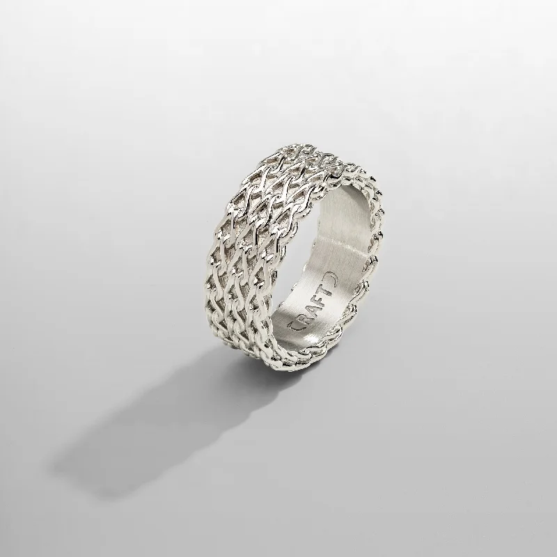 Engagement Ring with Side Stones-Rope Stack Ring (Silver)