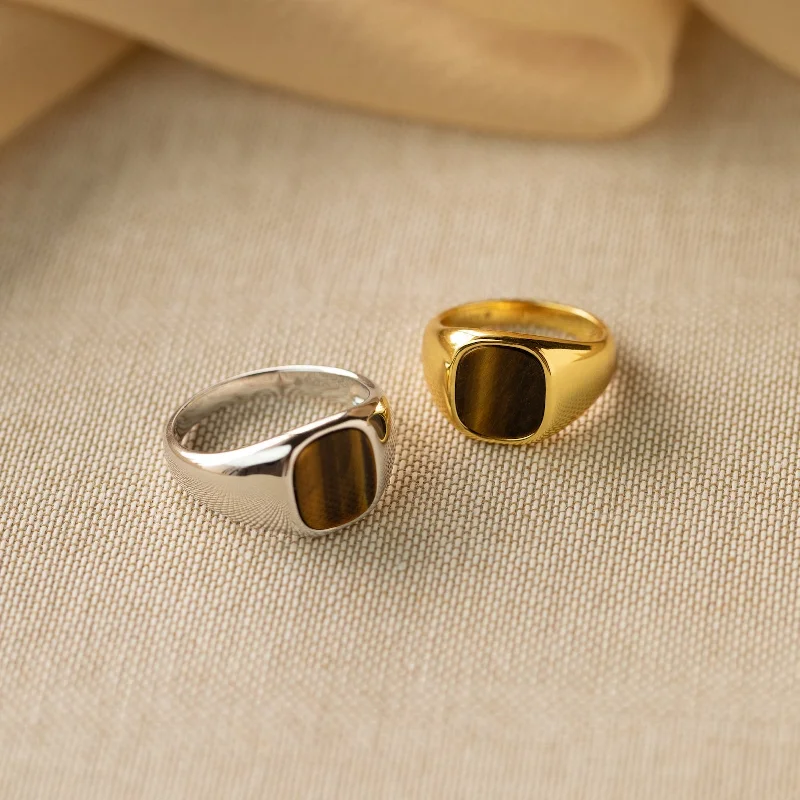 Designer Engagement Ring-Tigers Eye Signet Ring