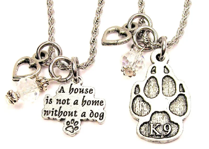 Large Pendant Gold Necklace-A House Is Not A Home Without A Dog Set Of 2 Rope Chain Necklaces