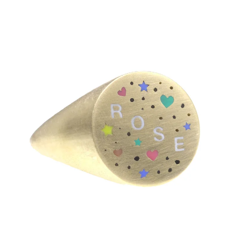 Colorful Gemstone Ring-Custom Speckled Enamel Word Ring