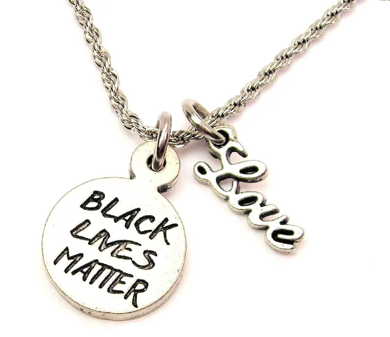 Bold Crystal Necklace-Black Lives Matter 20" Chain Necklace With Cursive Love Accent