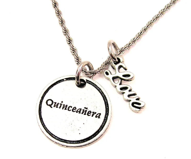 Handmade Gold Necklace-Quincinera 20" Chain Necklace With Cursive Love Accent