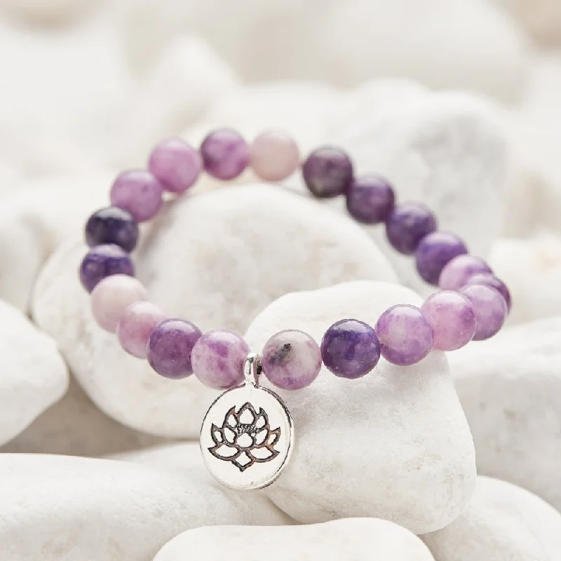 Couples Matching Bracelets-Purple Lepidolite Crystal Charm Bracelet