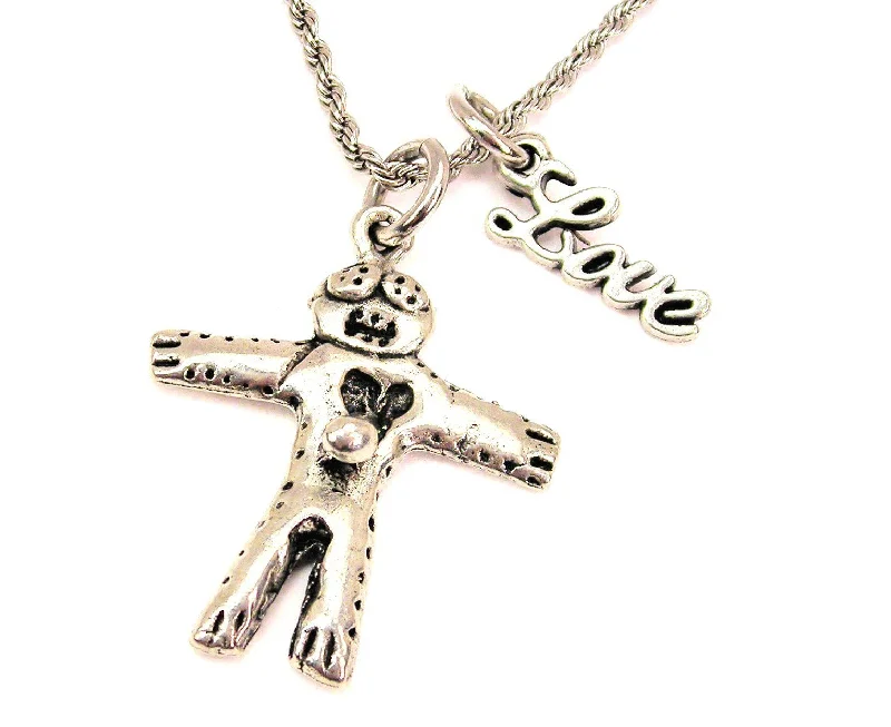 Luxury Chain Necklace for Women-Voodoo Doll Stabbed In Heart 20" Chain Necklace With Cursive Love Accent