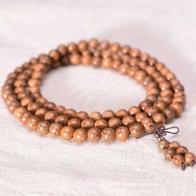 Silver Bangle for Casual Wear-Wood Charm Mala