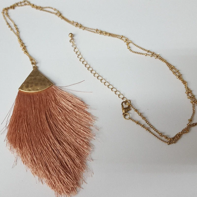 Dainty Silver Necklace-WH  Fringe and Hammered Gold Necklace - Dark Pink